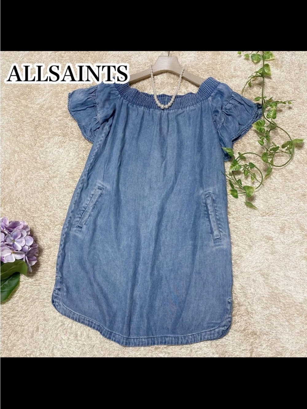 AllSaints Light Blue Denim Off-Shoulder Dress